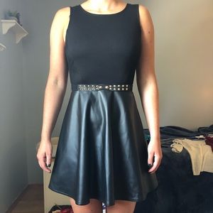 Fit and Flare Dress with Leather Skirt